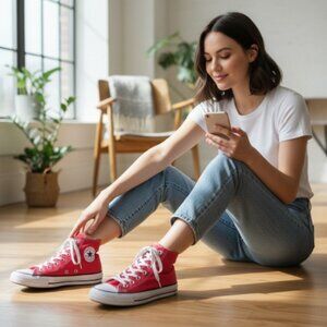 Converse Red Chuck Taylor High Top Sneakers Shoes Mens Sz 4 Women's 6  M9621